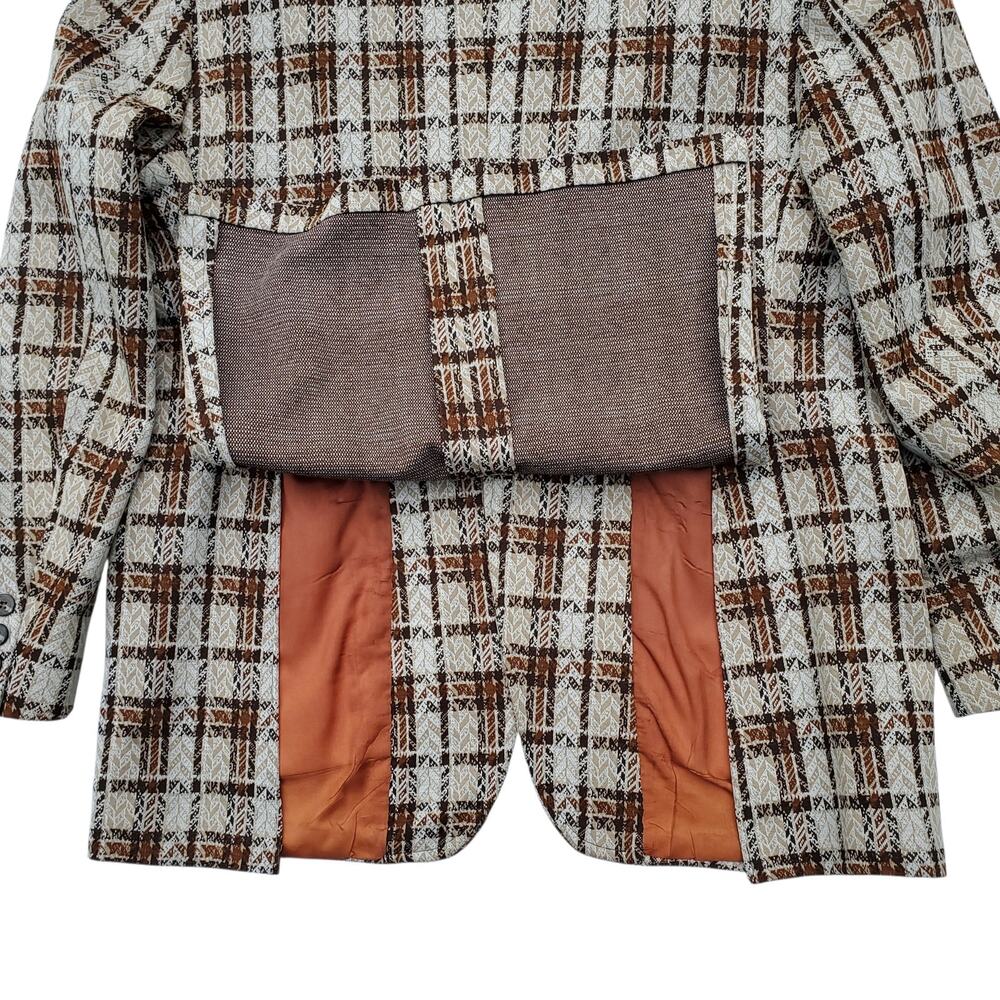 Vintage Tartan Plaid Blazer Retro Mod 70s Sport Coat Jacket Orange Check 46x31 - Picture 13 of 15